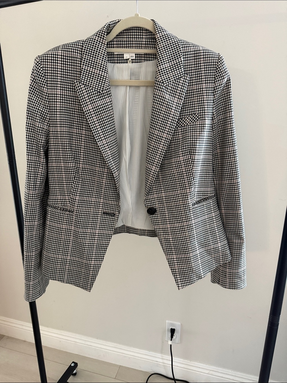 Veronica Beard Black and White Checked Tailored Blazer